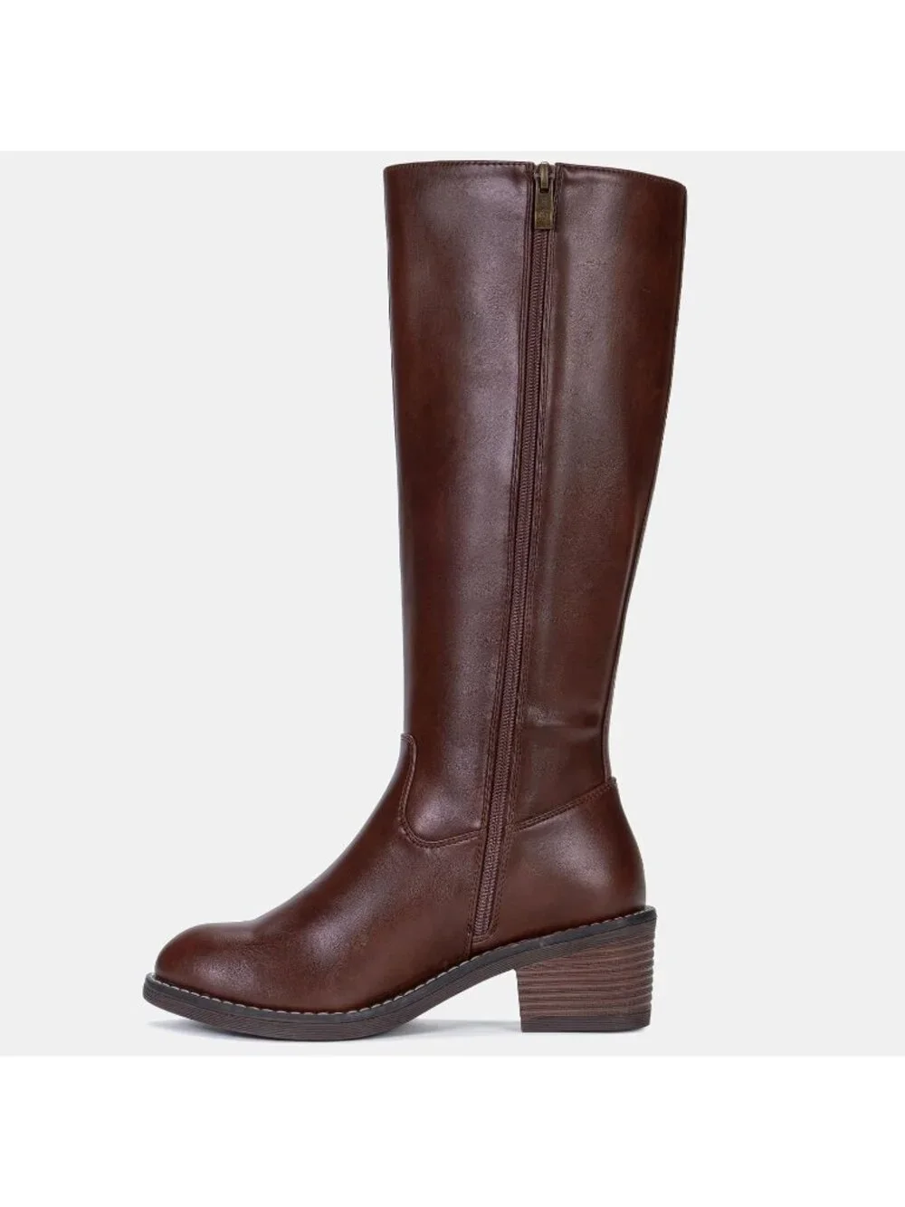 Women's Whiskey Low Block Heel Square Toe Side Zipper Imported Knee High Boots